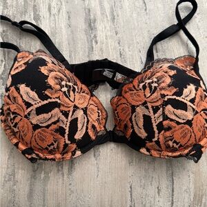 La Perla Black and Orange Floral Lace Bra